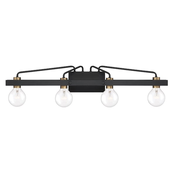 Designers Fountain Ravella 33.25in 4-Light Black Industrial Indoor Vanity Light with Old Satin Brass Accents 94204-BK - main